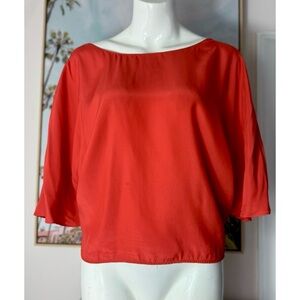 Vince Red Orange 100% Silk Boatneck Dolman Sleeve Blouse – Size M